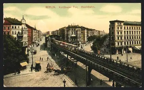 AK Berlin-Kreuzberg, Kottbusser Tor, Hochbahn, Bahnhof und Strassenkreuzung aus der Vogelschau