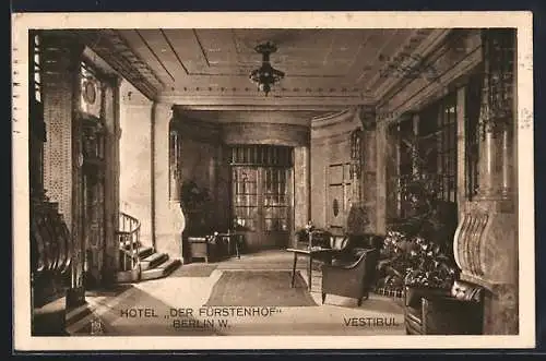 AK Berlin-Tiergarten, Hotel Der Fürstenhof, Potsdamer Platz, Vestibul