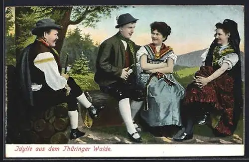 AK Idylle aus dem Thüringer Walde, thüringische Tracht