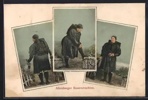 AK Altenburger Bauerntrachten, Frau zupft ihren Strumpf