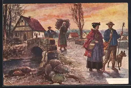 AK Bauernpaar in thüringischer Tracht, Reklame für Stickstoffdüngemittel Schwefelsaures Ammoniak