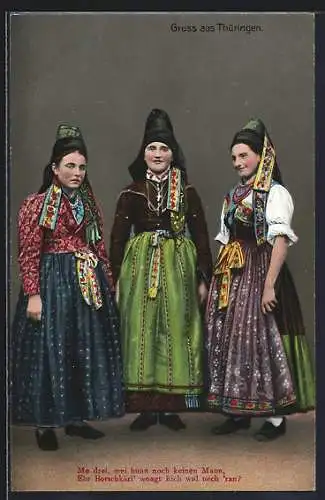 AK Drei junge Frauen in thüringischer Tracht