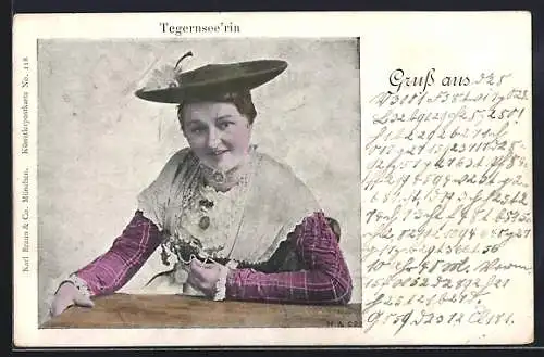 AK Tegernseerin in bayerischer Tracht
