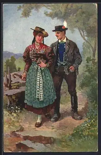 AK Bayerische Tracht, Unterinntal, Bauernpaar