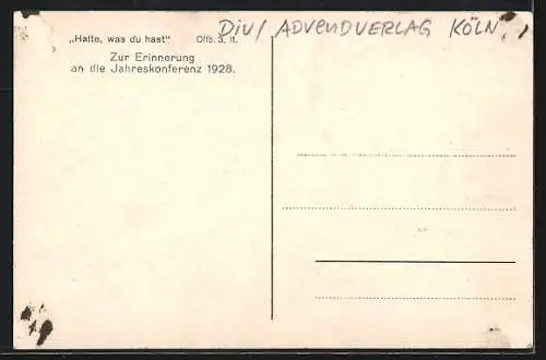 AK Köln, Ostdeutsche Verbandskonferenz 1928, Der Weg zu Christo in 46 Sprachen, Pressastand des Advent-Verlages