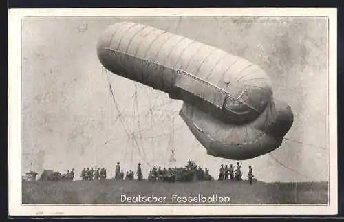 AK Militärischer Fessel-Ballon vor dem Aufstieg