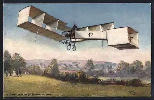 Künstler-AK M. Santos Dumonts Aeroplane on a Flight
