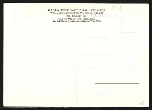 AK Wien, Gasthof zum Laterndl, Landesgerichtsstrasse 12