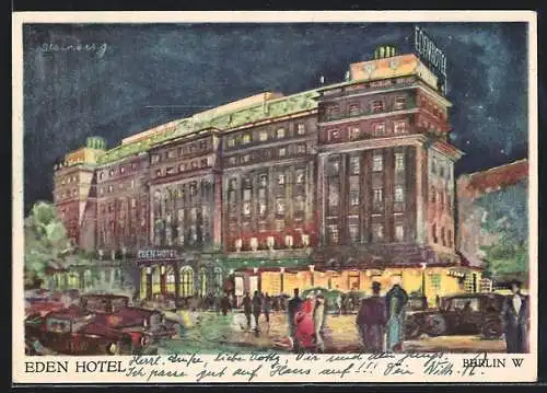 Künstler-AK Berlin-Tiergarten, Eden Hotel, Budapester Strasse 35, Art Deco