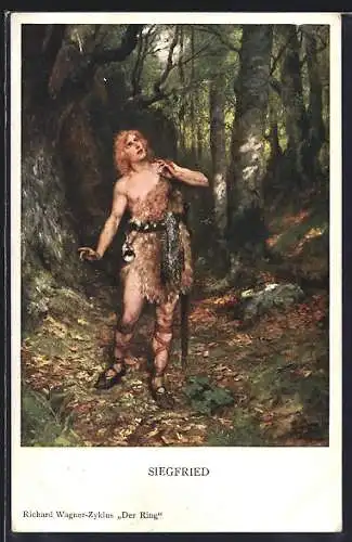 Künstler-AK Richard Wagner-Zyklus, Siegfried im Wald, Nibelungen