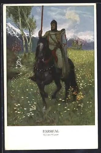 AK Richard Wagner, Parsival reitet über die Wiese