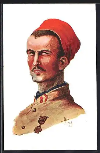 Künstler-AK sign. Jean Droit: Französischer Infanterist Turco in Uniform mit Orden