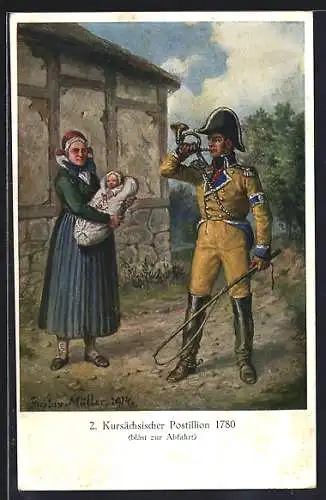 AK Kursächsischer Postillon bläst zur Abfahrt, 1780