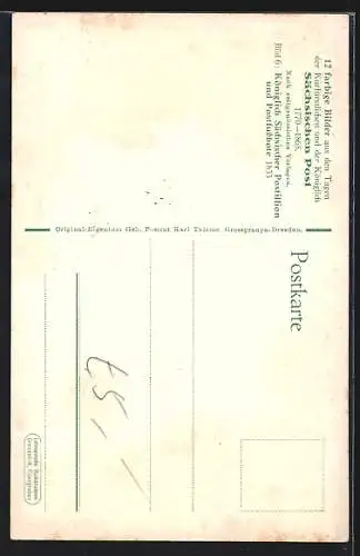 AK Kgl. Sächsischer Postillion u. Postfussbote in Uniform 1833