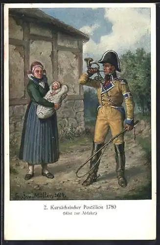 AK Kursächsischer Postillon bläst zur Abfahrt, 1780