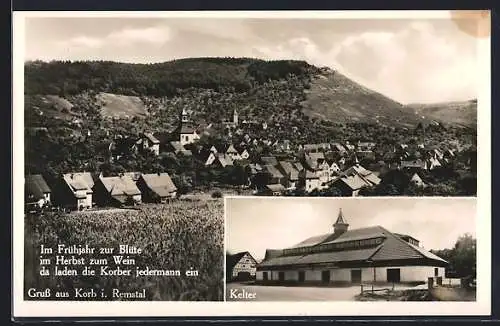 AK Korb i. Remstal, Totalansicht aus der Vogelschau, Kelter