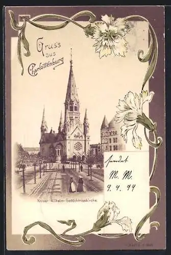 Lithographie Berlin-Charlottenburg, Blick zur Kaiser-Wilhelm-Gedächtniskirche