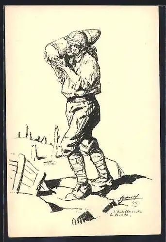 AK Soldat der Artillerie mit Munition auf der Schulter