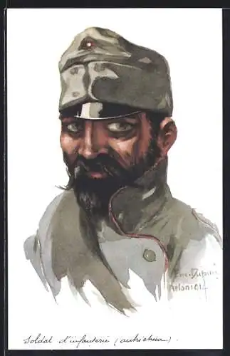 Künstler-AK Em. Dupuis: Soldat mit Vollbart mit Mütze, Soldat d`infanterie autrichien