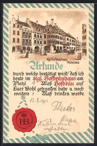 AK Münchner Hofbräuhaus, Urkunde