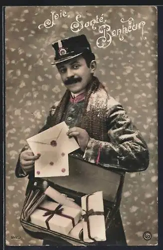 AK Briefträger mit Geschenkpäckchen und versiegelten Briefen