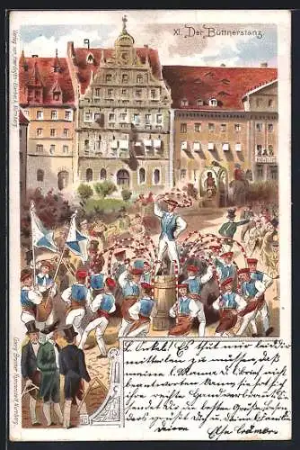 Lithographie Nürnberg, Der Büttnerstanz auf dem Volksfest