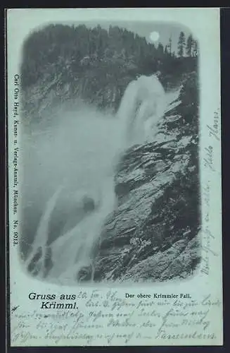 Mondschein-AK Krimml, Der obere Krimmler Fall