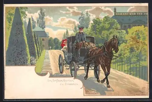 Künstler-AK Meissner & Buch (M&B) Nr.5: Dresden, Pferdekutsche im Grossen Garten zu Dresden