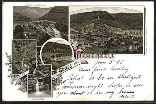 Lithographie Liebenzell, Panorama, Kaffeehof, Mohnbachthal & Kohlbachthal