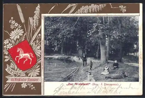 AK Neukloster / Hannover, Flusspartie mit Kindern
