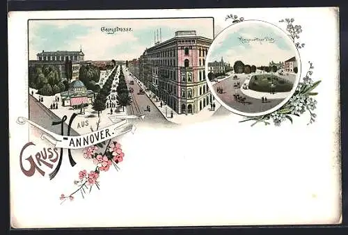 Lithographie Hannover, Georgsstrasse, Königsworther Platz