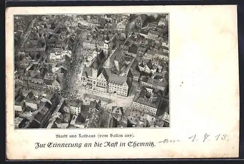 AK Chemnitz, Markt und Rathaus vom Ballon aus gesehen