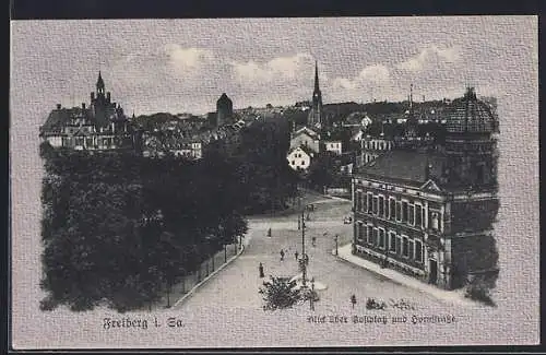 AK Freiberg / Sa., Blick über Postplatz und Hornstrasse