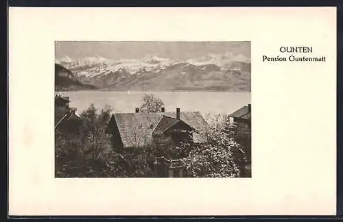 AK Gunten, Pension Guntenmatt aus der Vogelschau