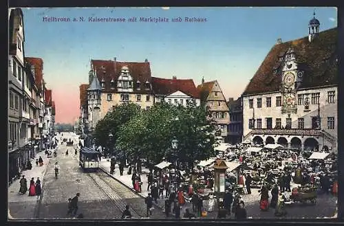 AK Heilbronn a. N., Kaiserstrasse mit Markplatz und Rathaus