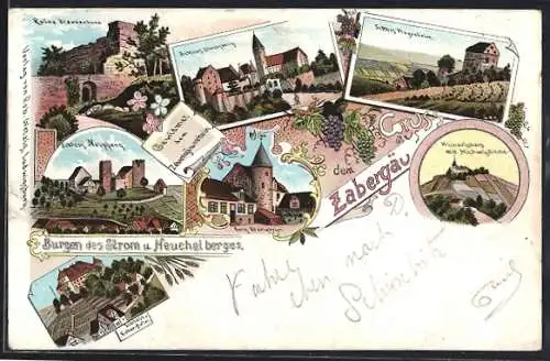 Lithographie Brackenheim, Ruine Blankenhorn, Schloss Stocksberg, Burg Bönningheim