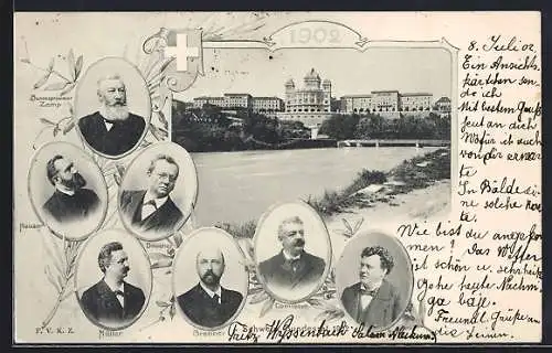AK Bern, Schweizer Bundesrat 1902, Bundespräsident Zemp, Hauser, Deucher