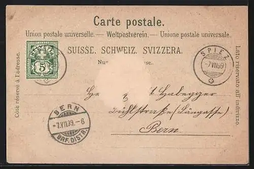 Lithographie Spiez / Thunersee, Teilansicht bei Vollmond