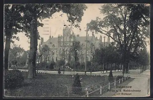 AK Rathenow, Partie a. d. Mollkestrasse mit Kreishaus
