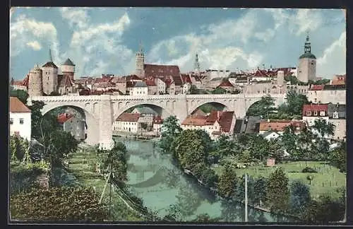 AK Bautzen, Ortspartie mit Kronprinzenbrücke