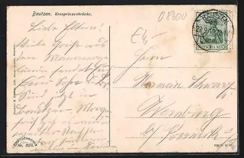 AK Bautzen, Ortspartie mit Kronprinzenbrücke