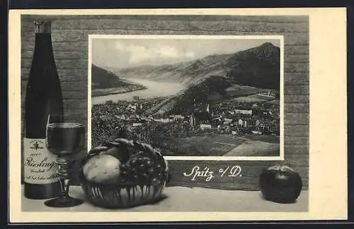 AK Spitz an der Donau, Totalansicht, Riesling Wein