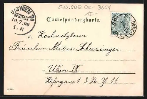 Künstler-AK Dürnstein a. D., Teilansicht des Ortes