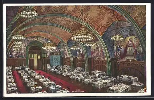 Künstler-AK Wien, Restaurant Rathauskeller, Innenansicht