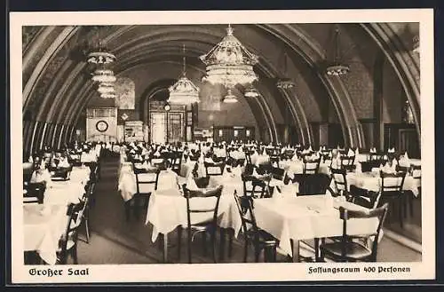 AK Wien, Gasthaus Rathauskeller, Grosser Saal, Innenansicht