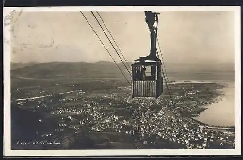 AK Bregenz, Panoramablick mit der Pfänderbahn