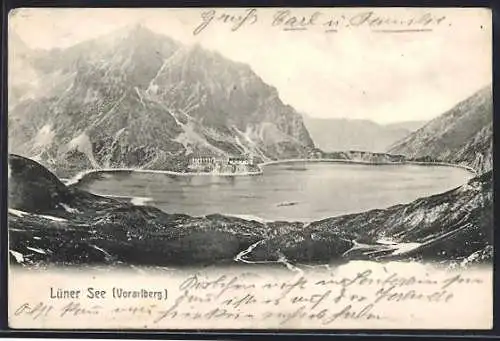 AK Vandans /Vorarlberg, Blick auf den Lüner See mit Berglandschaft