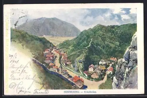 Künstler-AK F. Kopallik: Schottwien, Panorama