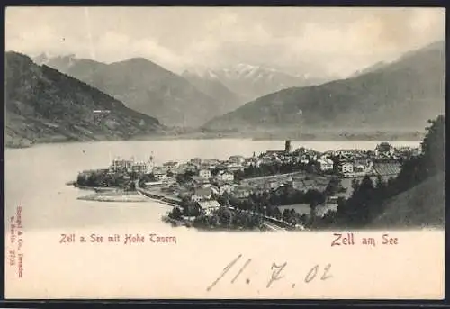 AK Zell am See, Ortspanorama mit Hohen Tauern