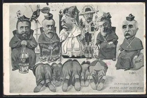 Künstler-AK La Nouvelle Eglise, Notre Saint Petit Pere et ses Cardineaux, Karikatur